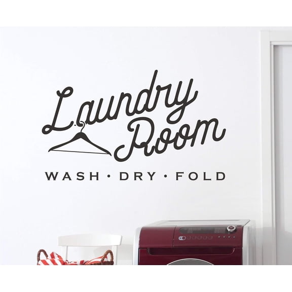 QTH Laundry Room Vinyl Decal - Laundry Room Decor - Laundry Room Wall Sticker - Wash Dry Fold Decal - Farmhouse Style Decor (Black, 12''x20'')