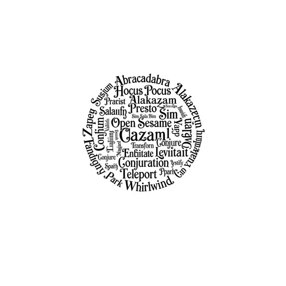 QTH Magical Spell Words Word Cloud Wall Decal
