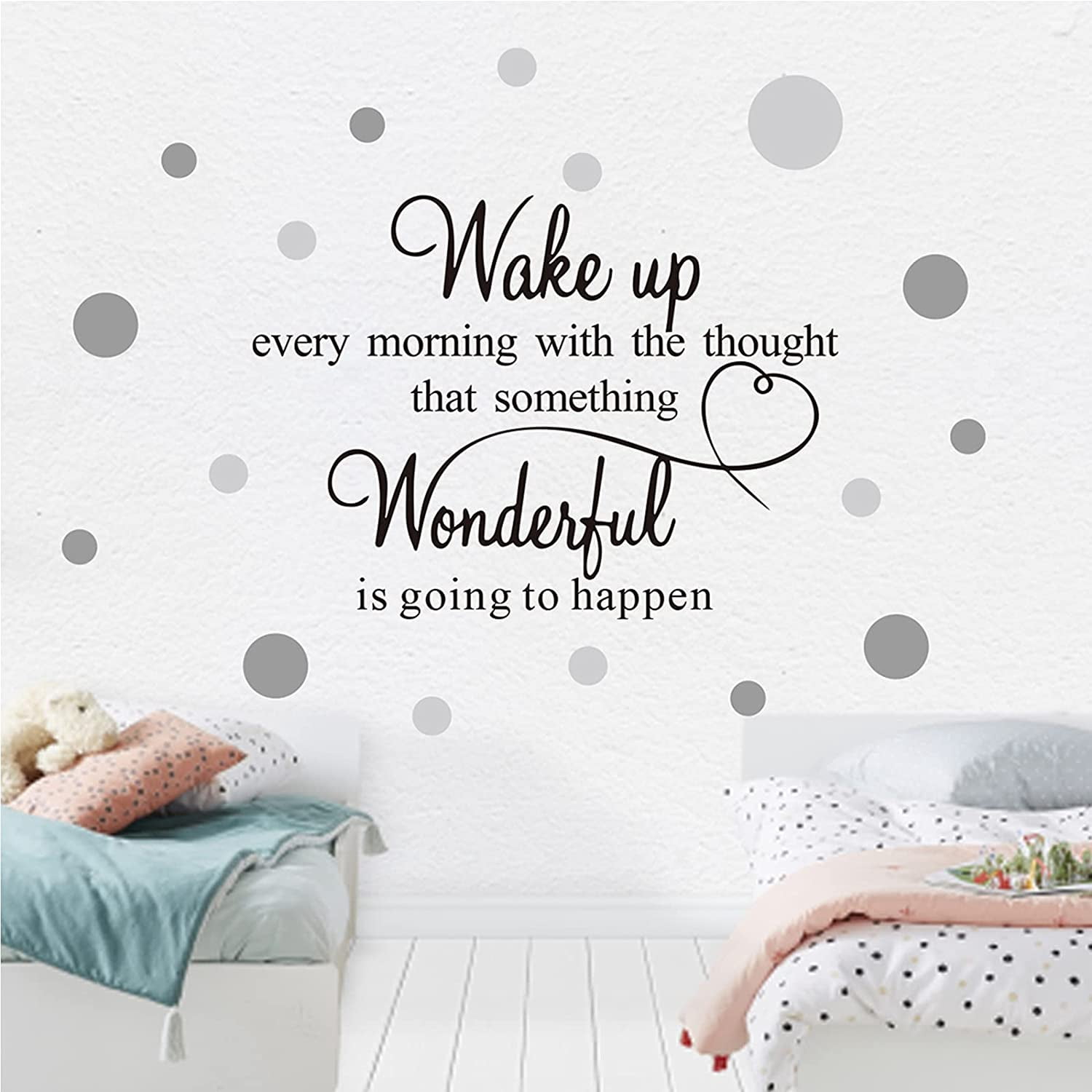 QTH Motivational Art Quotes Wall Decals, Inspirational Sayings Words with Dots Wall Stickers, Vinyl Letters Motto Wall Décor, Removable DIY Sign Wall Mural for Bedroom, Living Room, Home Decoration