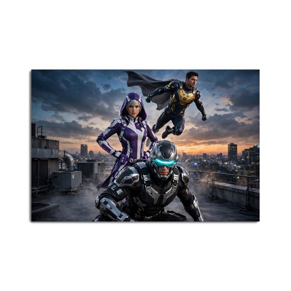 QTH Multiverse Heroction Ensemble Wallrt Poster, Comic Book Room Decor Print, 1 Pc 12inx18in Unframed