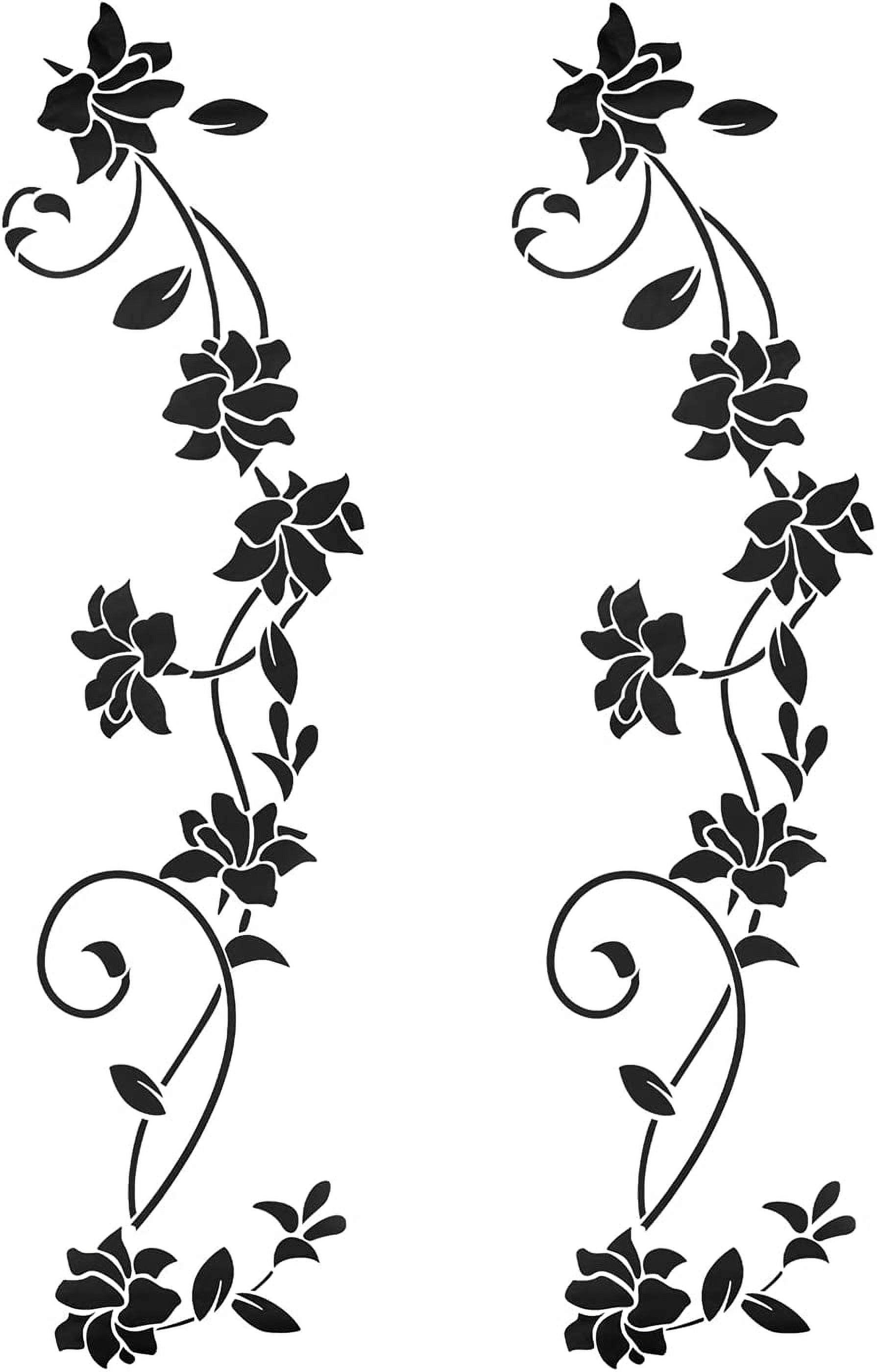 QTH Pack of 2 Black Wall Stickers Ornaments Self-Adhesive Set for Wall Decoration, Flowers Flowers Vine Wall Sticker Wall Sticker Wall Stickers Wall Pictures for Living Room Bedroom Hallway Windows