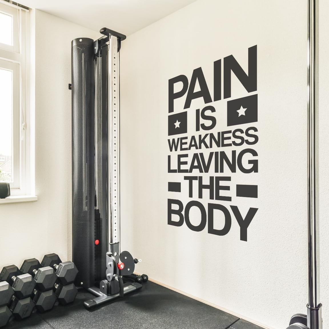 QTH Pain is Weakness Leaving The Body | Motivational Large Gym Wall Decal Quote for Home Gym Yoga Exercise Fitness Workout Motivational Wall Art Decor Vinyl Removable Sticker 22x36 in