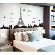 QTH Paris Eiffel Tower Wall Art Decal Vinyl Wall Sticker Decal Living Room Bedroom Kitchen Decor Black