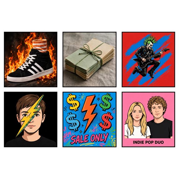 QTH Pop Art Punk Rocker and Retro Sneaker Grid Wall Art, Game Room Decor, Gift - Set of 6 Pcs (8x10) Unframed