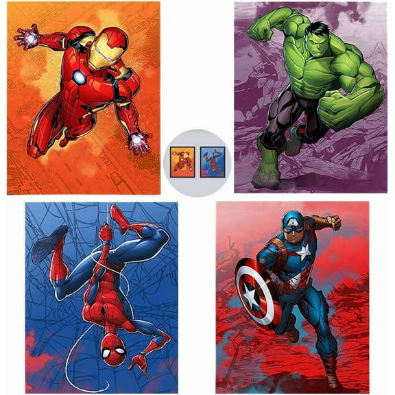 QTH Poster Superhero Pictures Watercolour Art Super Hero Canvas Print Wall Decorations Children's Room Decoration Superhero Wall Picture Boys Gifts 20 x 25 cm
