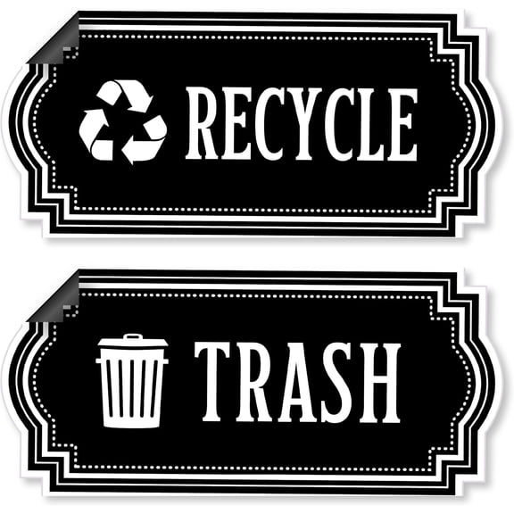 QTH Recycle and Trash Logo Symbol - Elegant Golden Look for Trash Cans, Containers, and Walls - Laminated Vinyl Decal (XSmall, White/Black - Magnetic 2)
