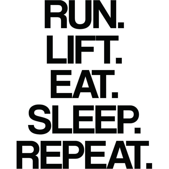 QTH Run Lift EAT Sleep Repeat | Motivational Large Gym Wall Decal Quote for Fitness Home Gym Workout Motivational Wall Art Decor Vinyl Removable Sticker