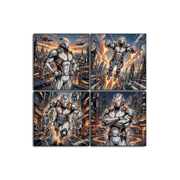 QTH Sci-Fi Futuristic Cyborg Heroction Comic Wallrt, Game Room Decor, Gift - Set of 4 Pcs (8x10) Unframed