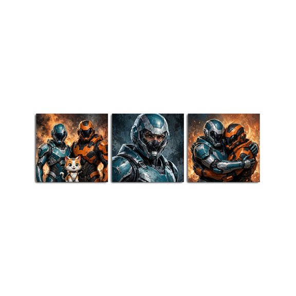 QTH Sci-Firmor Hero & Companion Catrt, Game Room Decor, Sci-Fi Gift - Set of 3 Pcs (12x18) Unframed