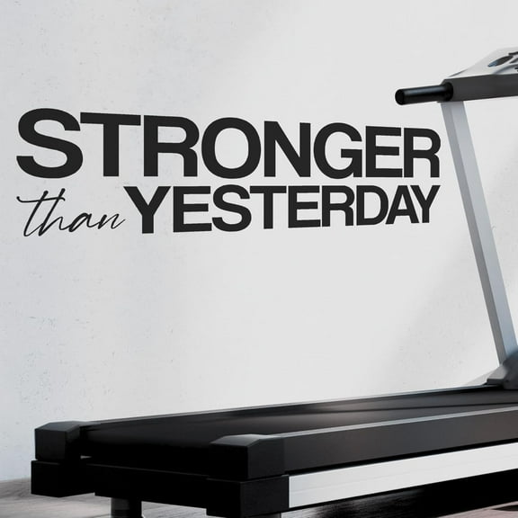 QTH Stronger Than Yesterday | Motivational Large Gym Wall Decal Quote for Home Gym Yoga Exercise Fitness Workout Fitness Motivational Wall Art Decor Vinyl Removable Sticker 36x10 inches