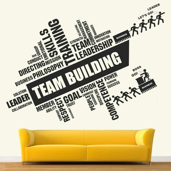 QTH Team Building Motivational Quotes Words Cloud - Wall Sticker ' -SM828 (Multicolour, Vinyl - 115cm X 85cm)