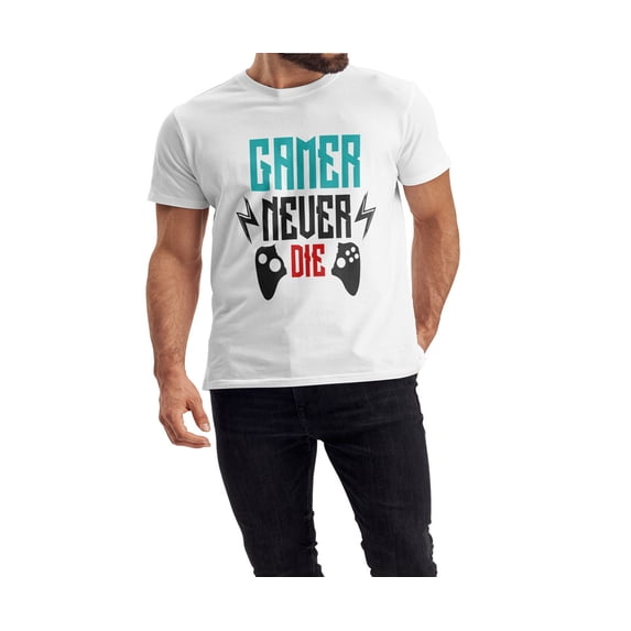 QTH Unisex Men and female White Half Sleeve Tee – Bold, Stylish & Comfortable – Gamer Never Die Trendy Print, Size "S"