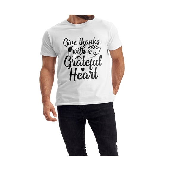 QTH Unisex Men and female White Half Sleeve Tee – Bold, Stylish & Comfortable – Give Thanks With A Grateful Heart Trendy Print, Size "S"