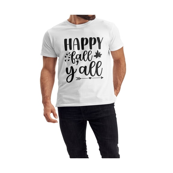 QTH Unisex Men and female White Half Sleeve Tee – Bold, Stylish & Comfortable – Happy Fall Yall Trendy Print, Size "L"