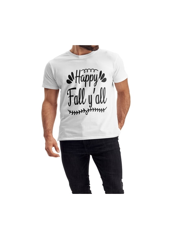 Unisex Men and female White Half Sleeve Tee – Bold, Stylish & Comfortable – Happy Fall Yall Trendy Print, Size "M"