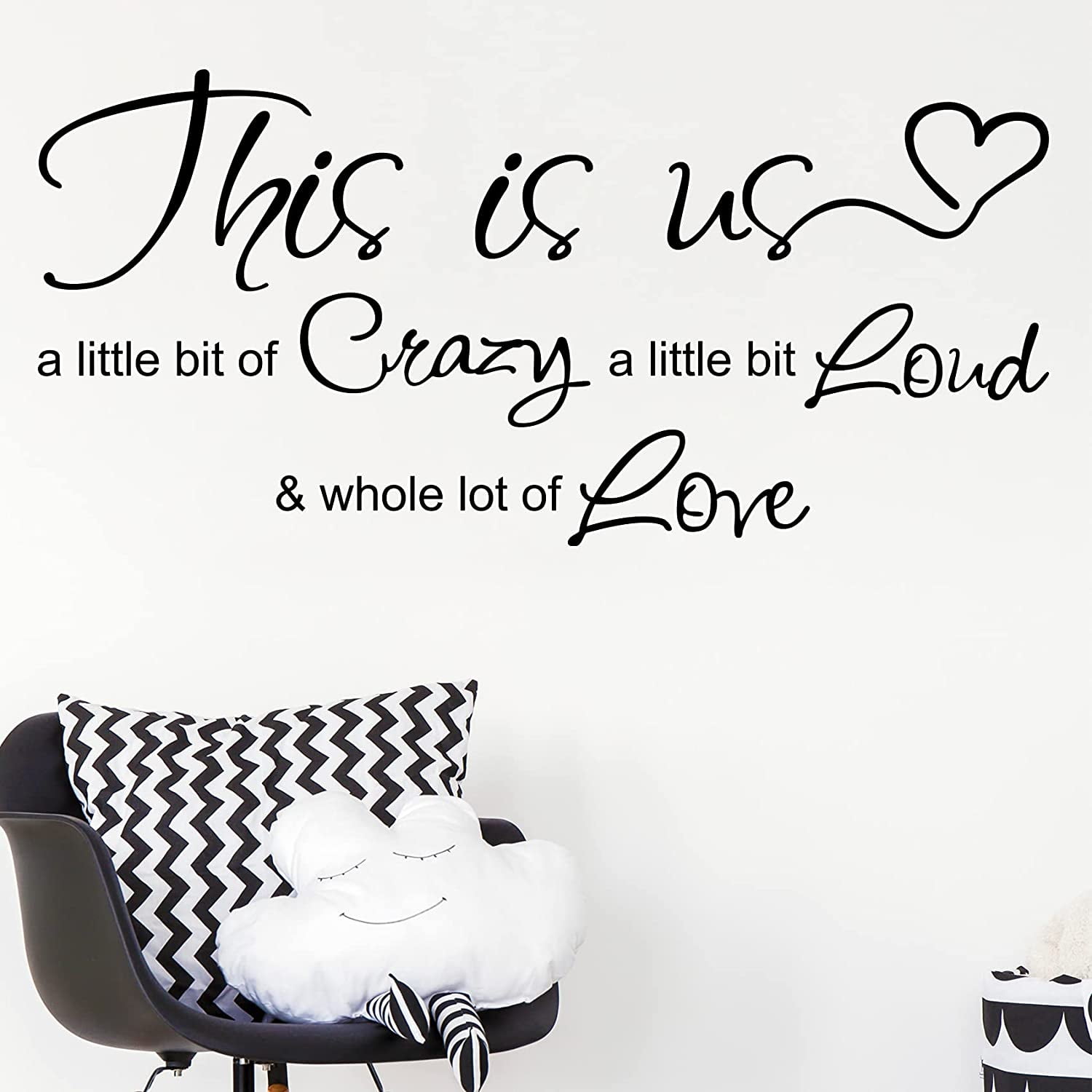 QTH This is Us Crazy Loud Love Vinyl Wall Stickers,Inspirational Quotes Wall Art for Living Room Decoration, Family Wall Art Home Decoration Wall Stickers & Murals