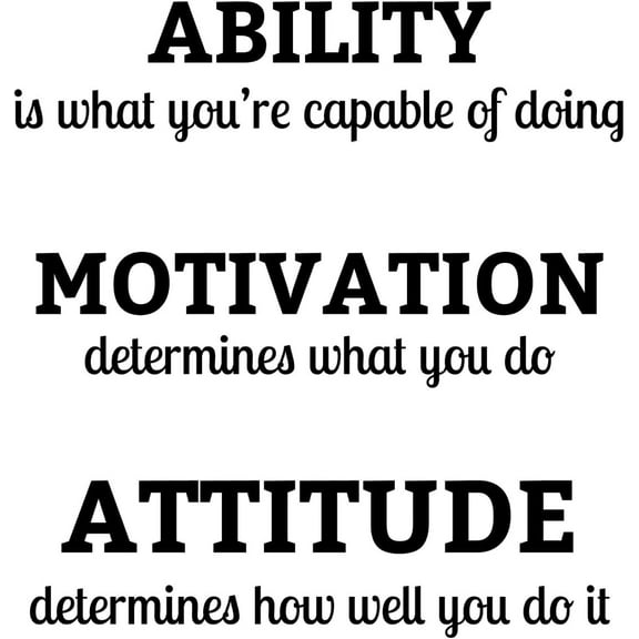 QTH Vinyl Wall Quotes Decal Stickers | Ability Motivation Attitude | Inspirational Saying Home Decor Decals Quote | 23 H x 21 W inches | Three Pieces | Motivational Gym Wall Art Decoration (Black)