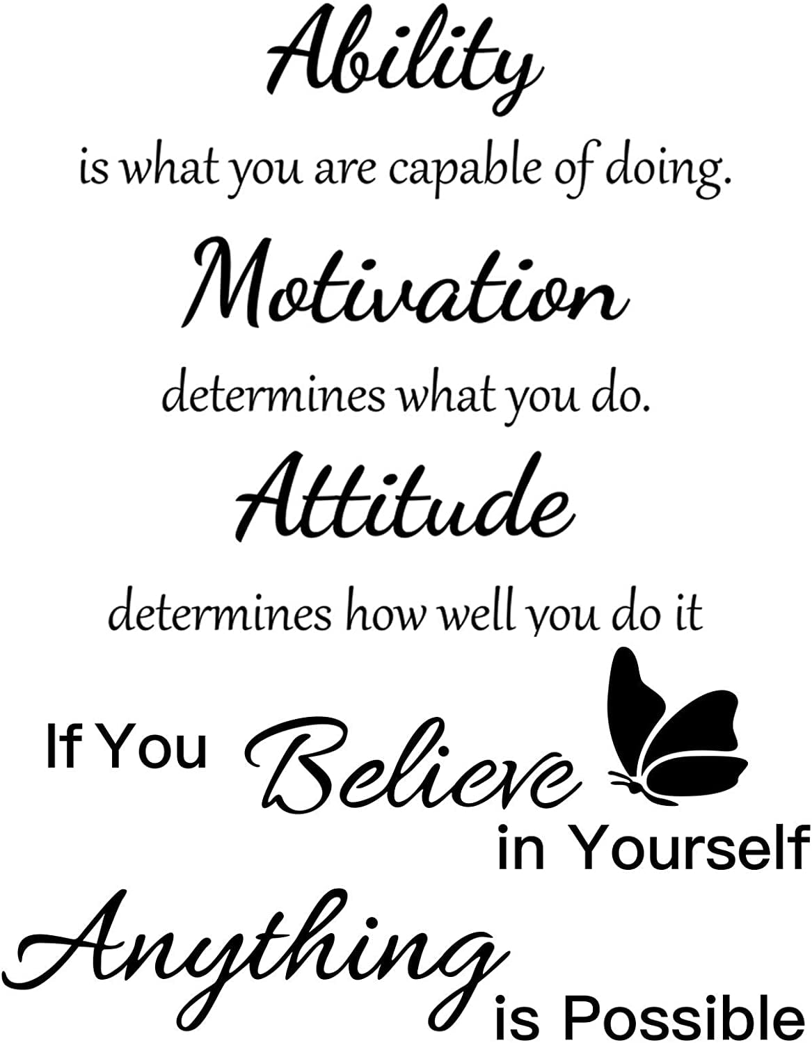 QTH Vinyl Wall Quotes Stickers Ability Motivation Attitude Believe in Yourself Inspirational Saying Home Decals Quote Home Decor for Office School Classroom Teen Dorm Room Wall Decal (Black)