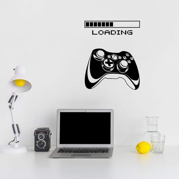 QTH Wall Decals. Loading Screen with Playstation Controller Sticker. Black wall decoration with much variety to choose from, perfect for kid's rooms, living rooms, shops, offices