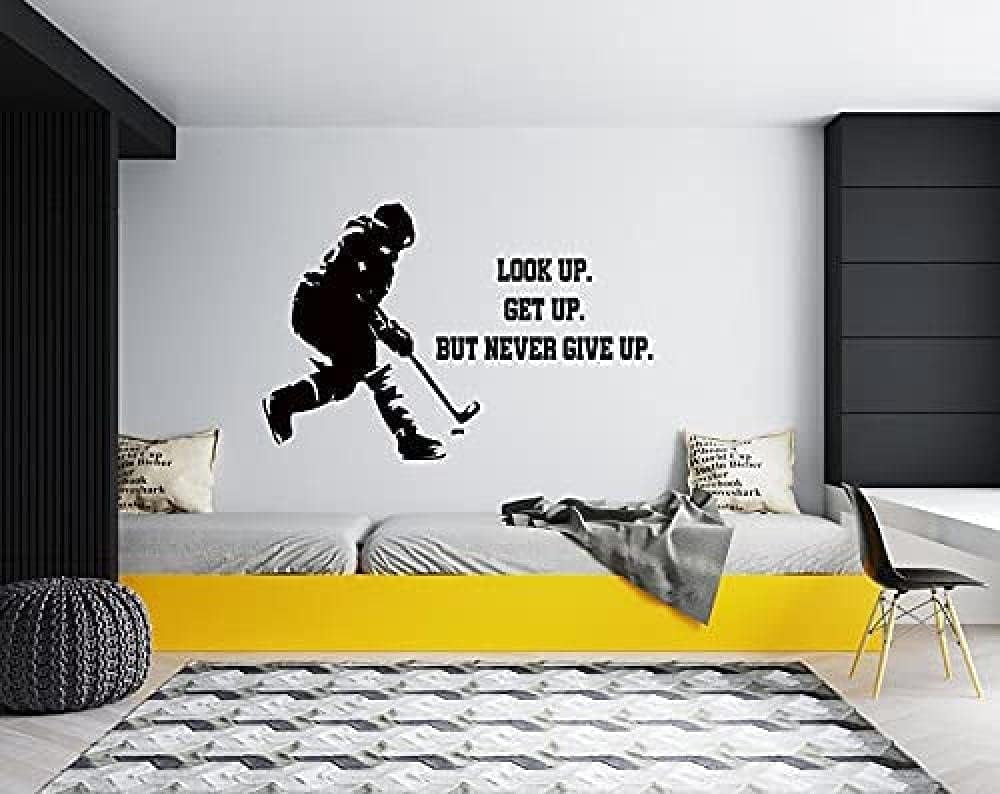 QTH Wall Sticker Decal Mural Home Decor Ice Hockey Wall Decal Hockey Player Wall Decal Hockey Stick Sports Hockey Quote Wall Decal Best Gift