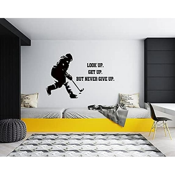 QTH Wall Sticker Decal Mural Home Decor Ice Hockey Wall Decal Hockey Player Wall Decal Hockey Stick Sports Hockey Quote Wall Decal Best Gift