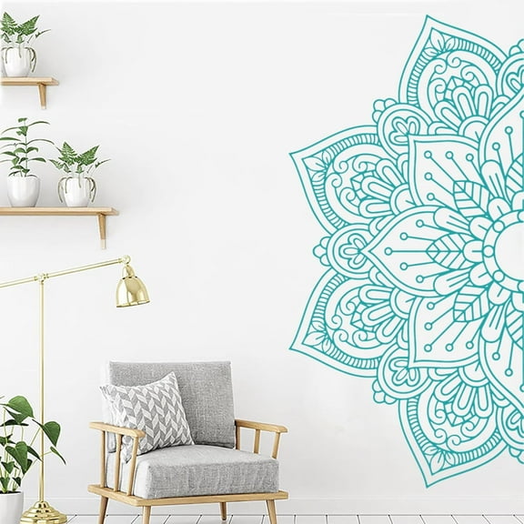 QTH Wall Stickers Animals Media Mandala Headboard Wall Decal Lotus Flower Mandala Zen Decor Decals Vinyl Bedroom Yoga Sticker Bohemian Style, Turquoise, 29 x 57 cm