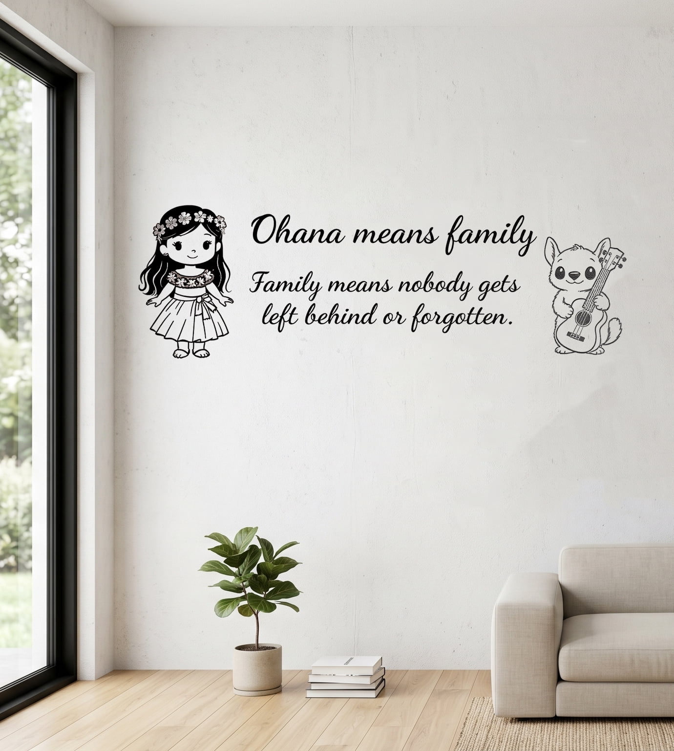 QTH Wall Stickers Art Decor Decals Ohana Family Quote Nursery Inspired Wall Decal Lilo Stitch Ohana Means Family Vinyl Stickers 56X28Cm