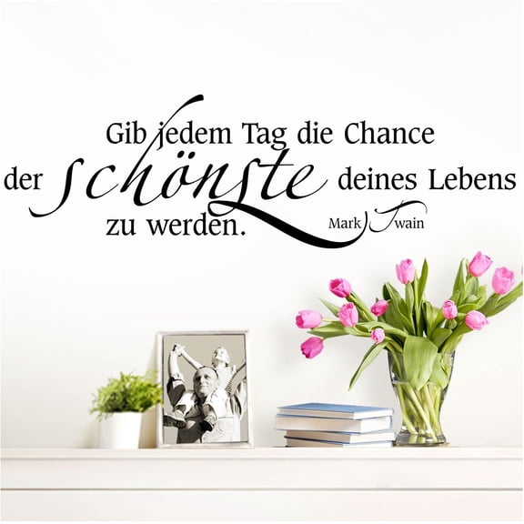 QTH Wall Tattoo Quote "Gib Jedem Tag die Chance" Black 80 x 27 cm I Hallway Living Room Self-Adhesive Sticker Wall Sticker Saying Wall Sticker W3304