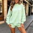thumbnail image 1 of QTISFD Two Piece Sweat Set for Womens Mock Neck Long Sleeve Striped Oversized Sweatshirt Lightweight Loose Comfy Shorts Pants Sets, 1 of 5
