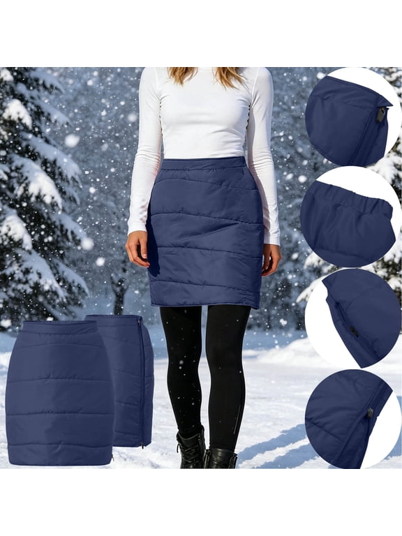 Women's Puffer Quilted Skirt Elastic Waist Full Side Zip Fall Winter Insulated Down Short Skirts Casual Solid Warm Wrap Mini Dress