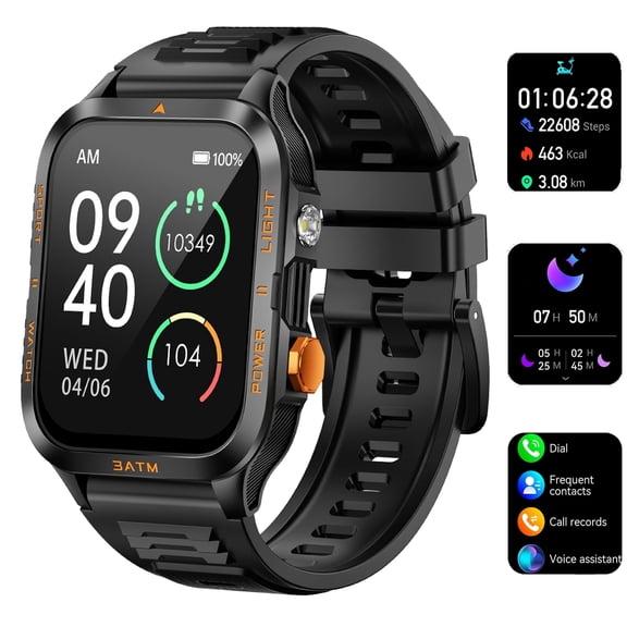 Durable Smart Watch for Android Ios,30m Waterproof Smartwatch for Women Men 100+ Sports Modes Fitness Tracker LED Flashlight 880mAh,Bluetooth Call(Answer/Make Calls)