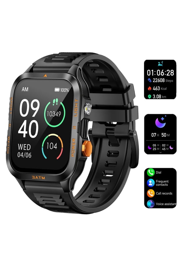 Durable Smart Watch for Android Ios,30m Waterproof Smartwatch for Women Men 100+ Sports Modes Fitness Tracker LED Flashlight 880mAh,Bluetooth Call(Answer/Make Calls)