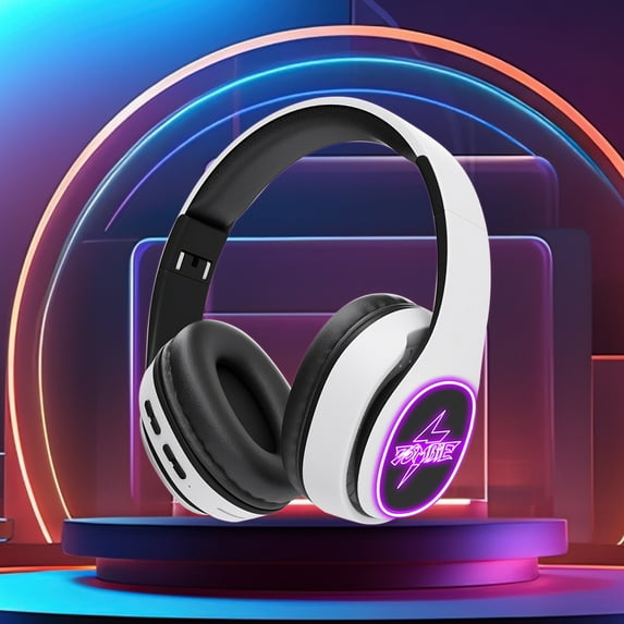 QTOCIO Bluetooth Headphones, Over Ear Stereo Wireless Headphones, HD Call Intelligent Noise Reduction HiFi Sports Fitness Leisure Music Game Headphones With Colorful Light