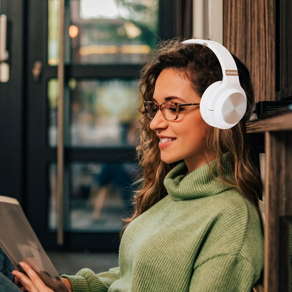 QTOCIO Bluetooth Headphones, -Mounted Folding Wireless-Mounted Bluetooth Headset Metal Chip Bluetooth FM Pluggable Card White