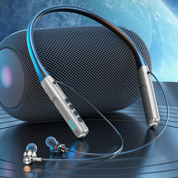 QTOCIO Bluetooth Headphones, Neck-mounted Metal Bluetooth Headset With Digital Display, Sports Neck-mounted Headset, Wireless Bluetooth In-ear Universal Gaming Headset