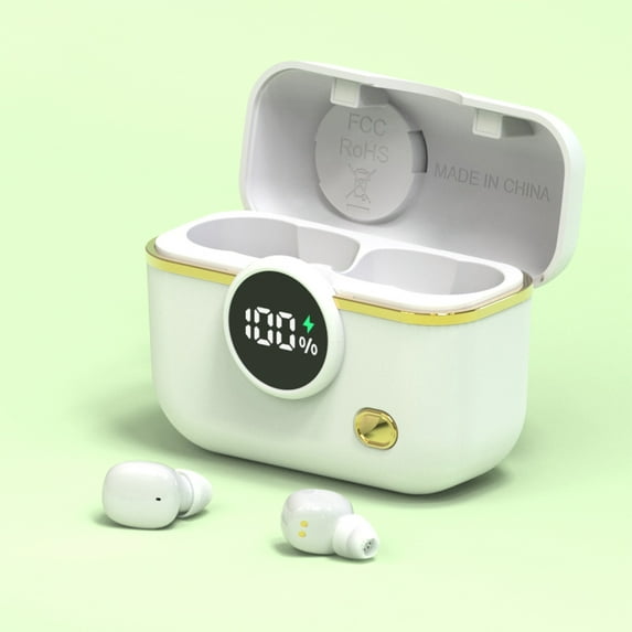 QTOCIO Bluetooth Headphones, Small 5.2 Digital Display Wireless Bluetooth Earphones, Stereo Dual Ear Charging Compartment Magnetic Suction, Can Hold Aromatherapy Tablets