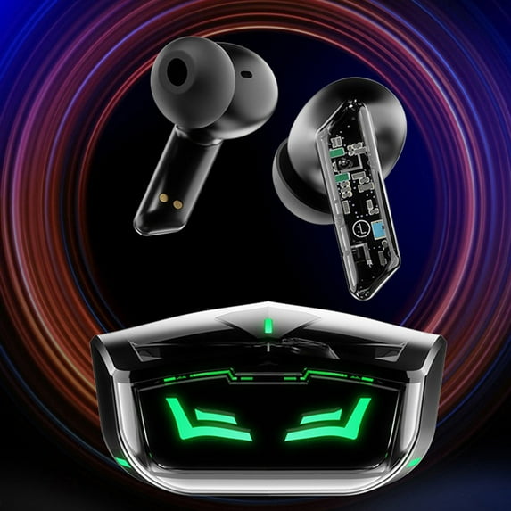 QTOCIO Bluetooth Headphones, Wireless Bluetooth Earphones, Gaming Esports, Noise Reduction, High Sound Quality, Cool Breathing Lights, Transparent Compartment Earphones
