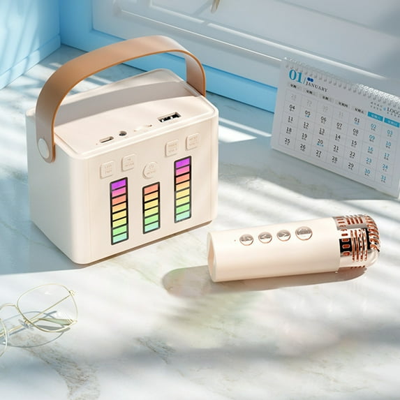 QTOCIO Bluetooth Speaker, New Bluetooth Karaoke Sound System With Microphone, LED Pickup Light, Multiple Light Transformations, With A Microphone, Outdoor Speaker