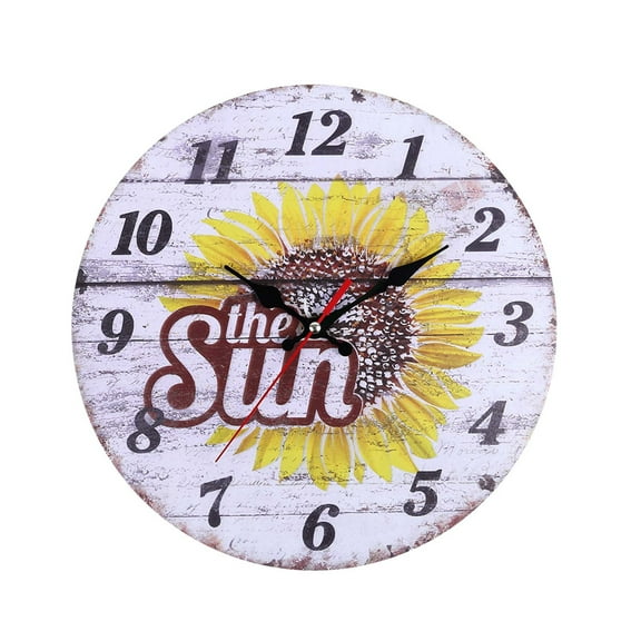 QTOCIO Home Decor, 30cm European Retro Rustic Sunflower Wall Clock Home Living Room Decoration Wall Clock