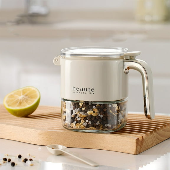 QTOCIO Kitchen Gadgets, Glass Spice Jars, Spice Containers With Spoons, 400ml Spice Bottles, Mini Seasoning Storage Jars With Flapper Caps For Salt, Sugar