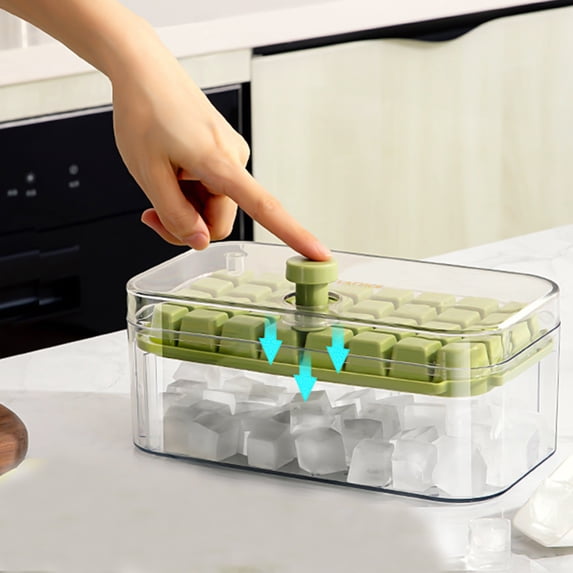 QTOCIO Kitchen Gadgets, Ice Trays, Ice Cubes Tray With Lid And Bin, 32 Pcs Ice Cubes Molds With Ice Scoop, Easy Release & Save Space, Ice Cubes Storage Container Set