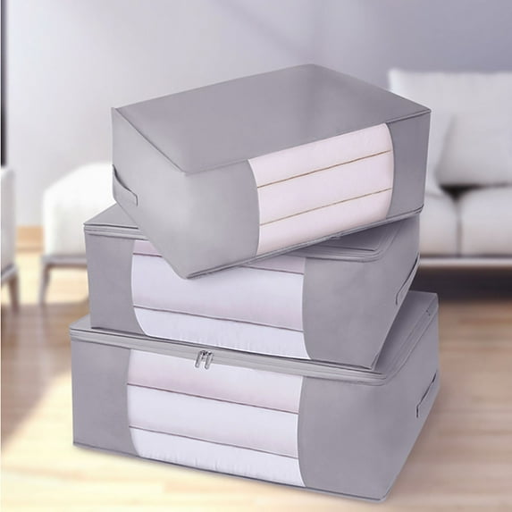 QTOCIO Large Capacity Clothes Storage Bag Organizer With Reinforced Handle Thick Fabric For Comforters, Blankets, Bedding, Foldable With Sturdy Zipper, Clear Window for Organization and Storage
