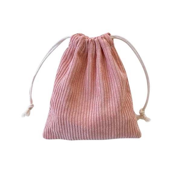 QTOCIO Makeup Bag, Corduroy Storage Bag With Drawstring Strap Pocket Makeup Bag For Women Large Capacity Coin Bag