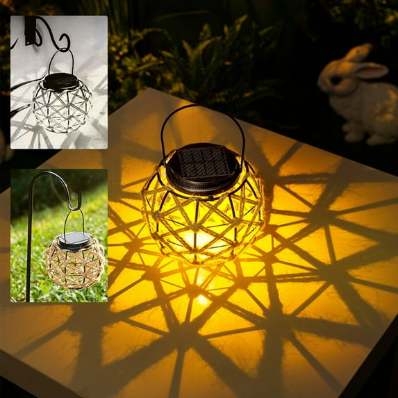 QTOCIO Outdoor Lights Solar Hanging Lantern Lights Hollowed-Out Metal LED Decorative Delicate Garden Decor Light For Patio