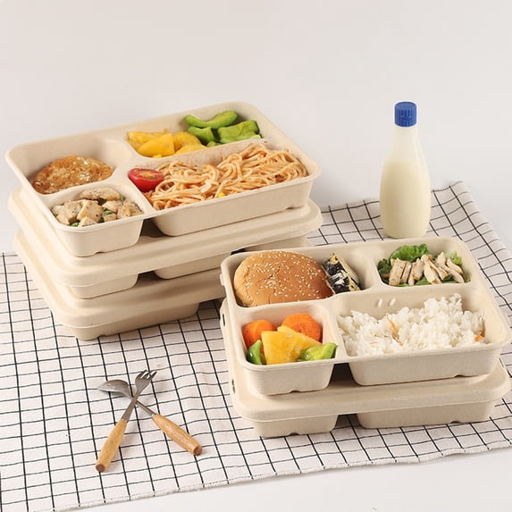 QTOCIO Summer Savings Clearance! Party Supplies, Disposable Four-compartment Lunch Box Pulp Compartment No Pollution Lunch Box With Lid