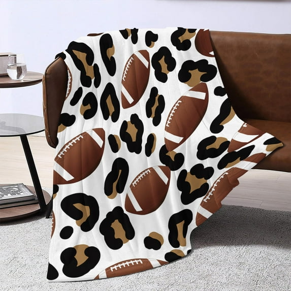 QTOCIO Throw Blanket Flannel Microfiber Fleece Blankets For Couch Or Bed Super Cozy Soft Warm Fuzzy With Football Pattern 100x130cm