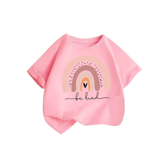 QTOCIO Toddler Girl Clothes, Summer Girls Shirts, Children's Cotton Stripe Printed Casual Sports Fashion T-shirt Round Neck Short Sleeved Top, Pink, 4-5 Years