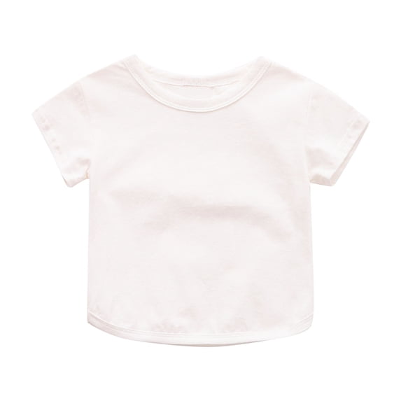 QTOCIO Toddler Girl Clothes, Summer Girls Shirts, Toddler Kids Girls Fashion Cute Solid Color Breathable Soft Short Sleeve Top, White, 12 Months