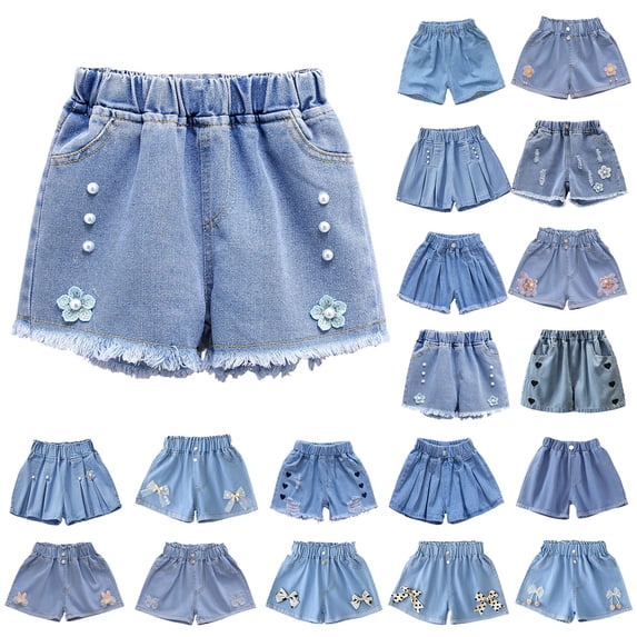 QTOCIO Toddler Girls Clothes, Girls Jean Shorts, Girls Denim Shorts Wearing Trendy Shorts Thin and Versatile Shorts,Blue,3-4 years