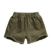 QTOCIO Toddler Girls Clothes, Girls Jean Shorts, Summer Denim Shorts for Children and Girls Versatile Elastic and Perforated Hot Pants, Army Green, 3 Years